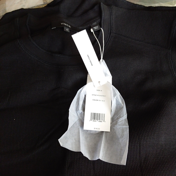 Vince Slim Fit Waffle Knit Long Sleeve T-Shirt Black - Picture 16 of 16